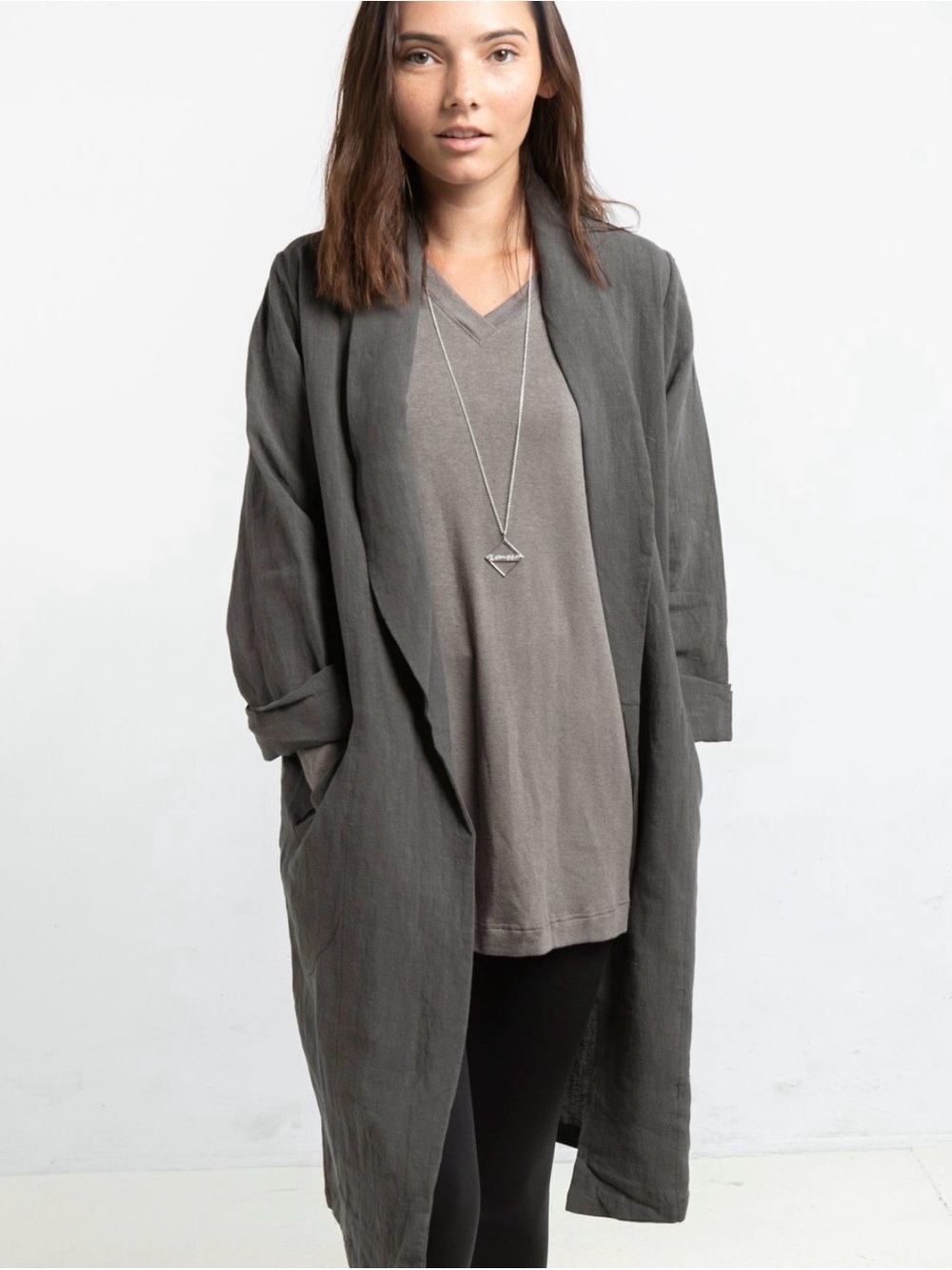 Memi Collective 100% Linen duster jacket charcoal L